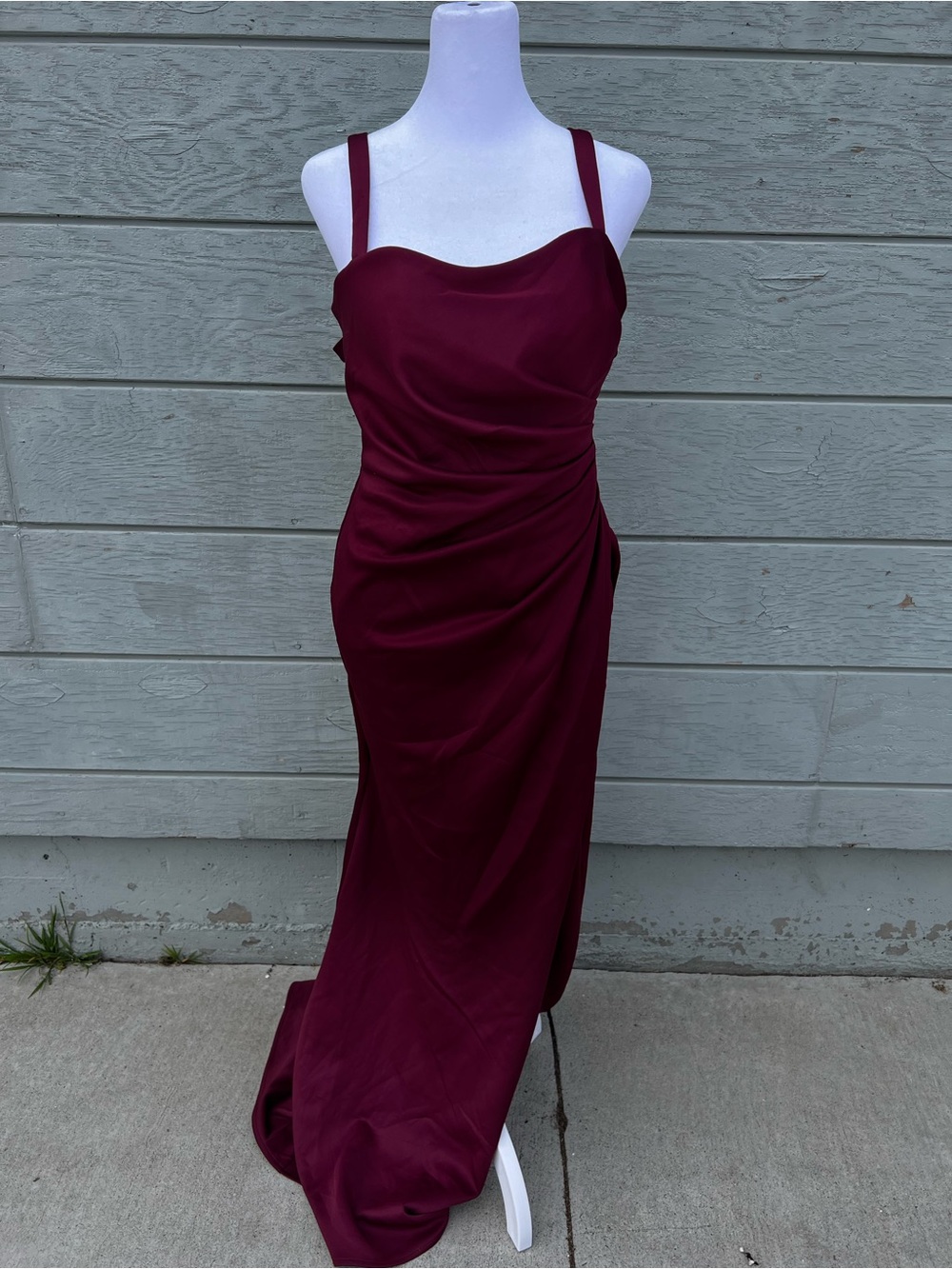 La Femme Burgundy Sleeveless Sweetheart Maxi Gown